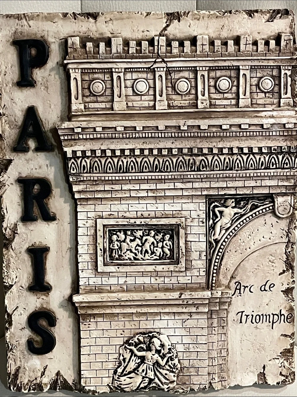 Paris Arc de Triomphe 1 Wall Plaque - Vintage Cream Black  10X13 ROME LISTED